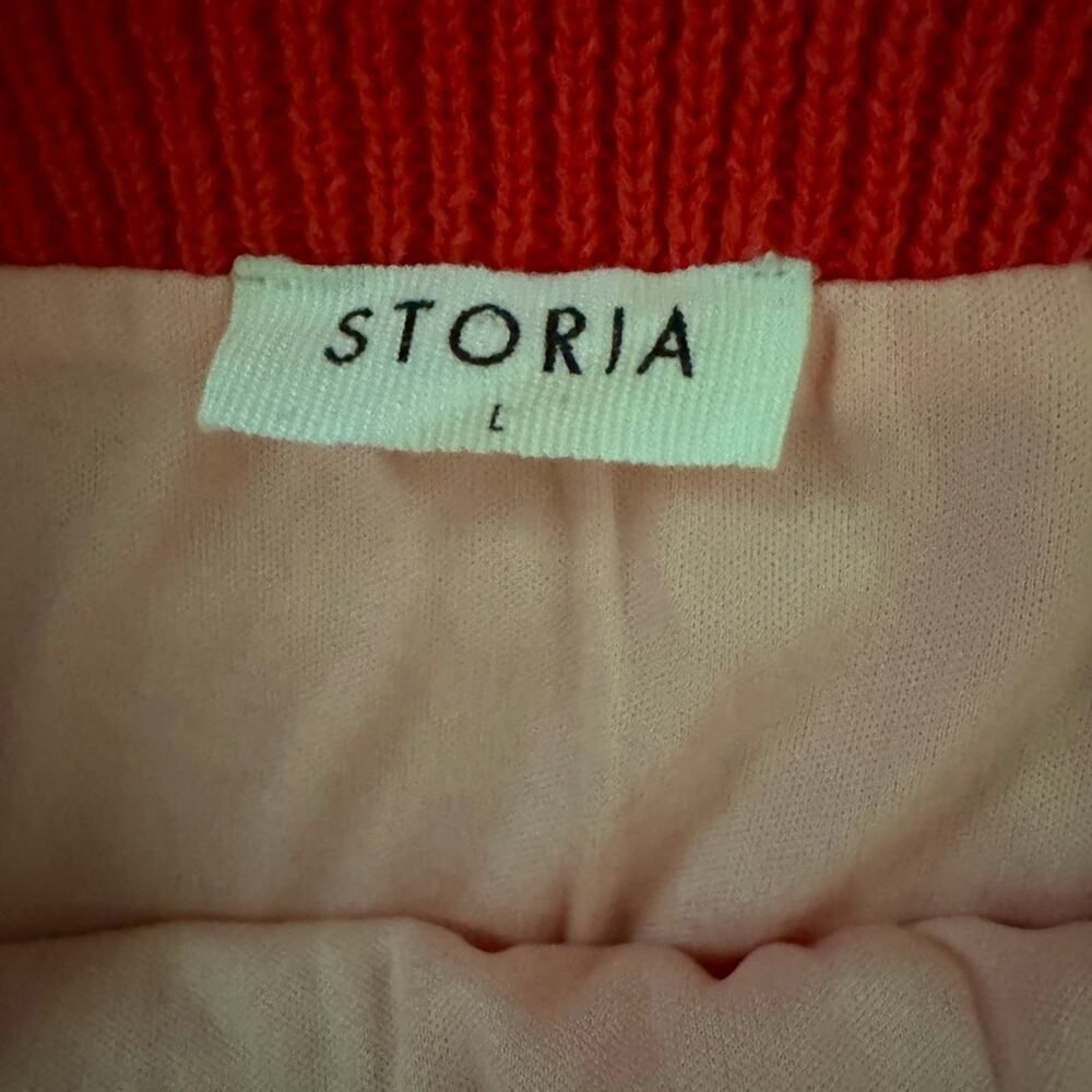 Storia red / pink multi colored crocheted mini skirt with scalloped hem L NWOT - Picture 6 of 7